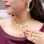 Mint Green Stone & Gold Plated American Diamond Necklace Set