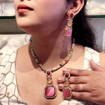 Designer Gold Tone Kundan Style Multi-Stone Party Wear Necklace Set for Women