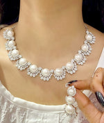 Classic Pearl & Zircon Sparkle Necklace Set – Elegant Party Wear Jewelry for Women