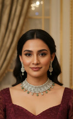 Elegant Silver Choker Necklace Set with Pink Bead Drops