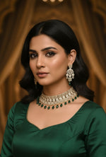 Royal Silver Choker Necklace Set with Ruby Red Stone Drops