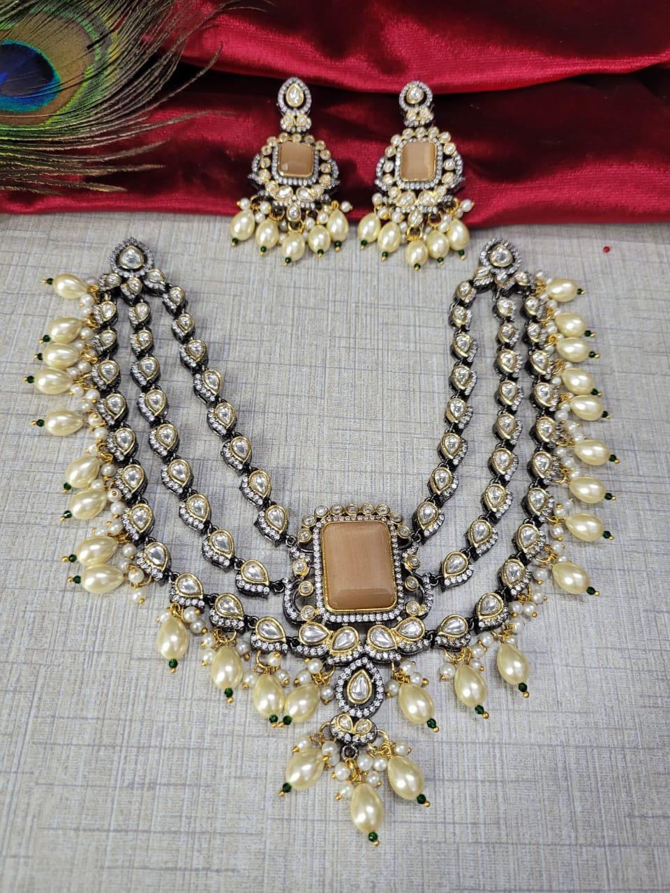 Premium Royal Emerald Kundan Choker Necklace Set with Pearls
