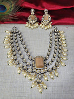 Premium Royal Emerald Kundan Choker Necklace Set with Pearls