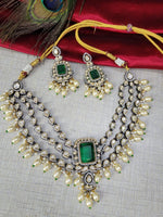 Premium Royal Emerald Kundan Choker Necklace Set with Pearls