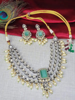 Premium Royal Emerald Kundan Choker Necklace Set with Pearls