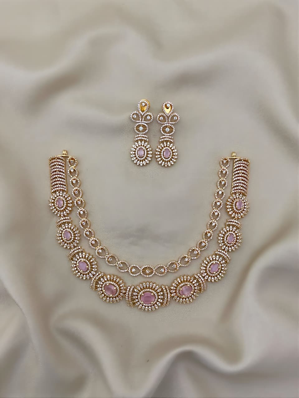 Royal Ruby AD Necklace Set with Earrings – Timeless Bridal Glamour