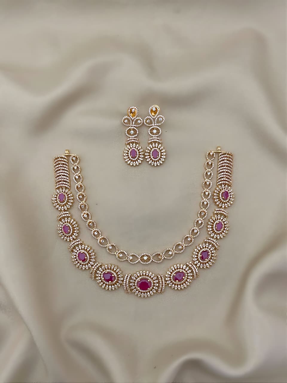 Royal Ruby AD Necklace Set with Earrings – Timeless Bridal Glamour