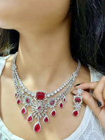 Exquisite Ruby and Diamond Necklace with Matching Earring Set