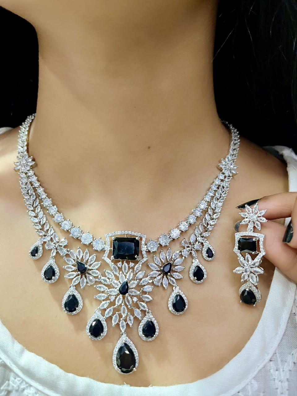 Exquisite Ruby and Diamond Necklace with Matching Earring Set