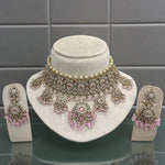 Luxury Mint Green Kundan Choker Pearl Detailing Necklace Set with Beads & Earrings