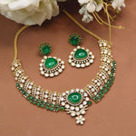 Stunning Gold-Plated Kundan & Emerald Green Stone Necklace Set