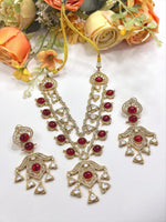 Royal Kundan & Ruby Red Stone Long Necklace (Haar) Set with Matching Earrings and Ring