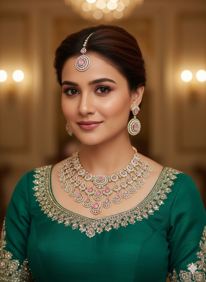 Rajkumari' Bridal Set: Pink Polki & Kundan Heritage Collection