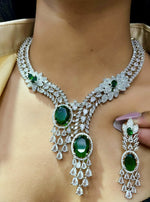 Luxury Diamond-Cut Dual Stone Necklace Set – Pink & Green Crystal Elegance