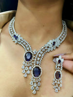 Luxury Diamond-Cut Dual Stone Necklace Set – Pink & Green Crystal Elegance