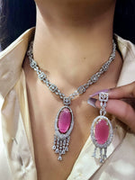 Elegant Pink Gemstone and Diamond Necklace Set