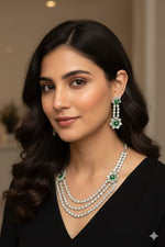 Elegant Diamond & Emerald Floral Necklace Set – Timeless Luxury for Every Occasion - Libasaa.com