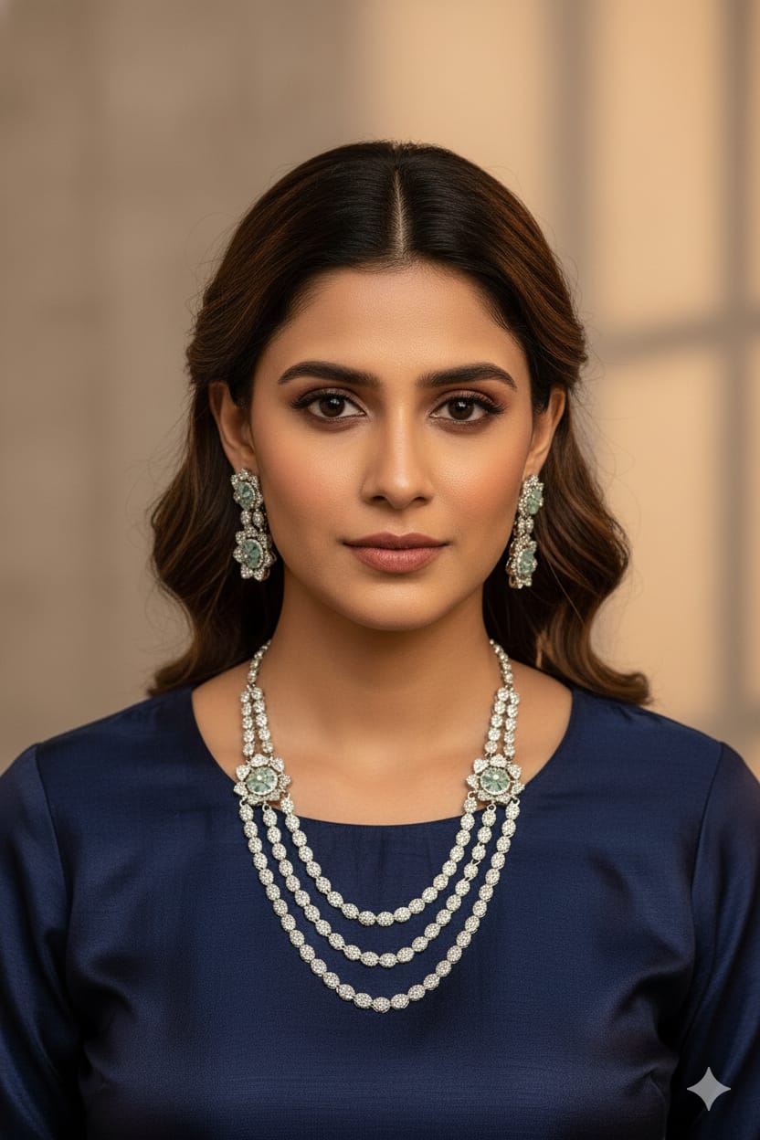 Elegant Diamond & Emerald Floral Necklace Set – Timeless Luxury for Every Occasion - Libasaa.com