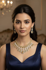 Royal Gold & Pearl Teardrop Necklace Set – Exquisite Bridal Grandeur - Libasaa.com