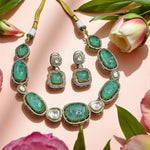 Elegant Green Doublet Stone Necklace Set with CZ Accents Bridal & Festive Jewelry