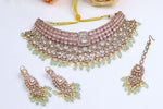 Pink Green Kundan Choker Necklace Set with Earrings – Bridal Polki Jewelry for Weddings & Festive Wear