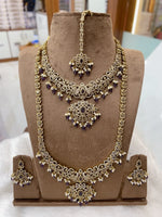 Golden Purple Bridal Complete Set – Royal Kundan & Pearl Wedding Jewelry