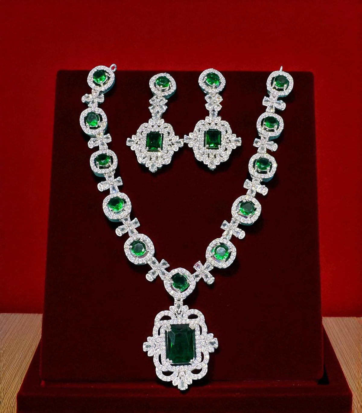 Elegant Pink Crystal & Diamond-Inspired Necklace and Earring Set Luxe Statement Jewelry