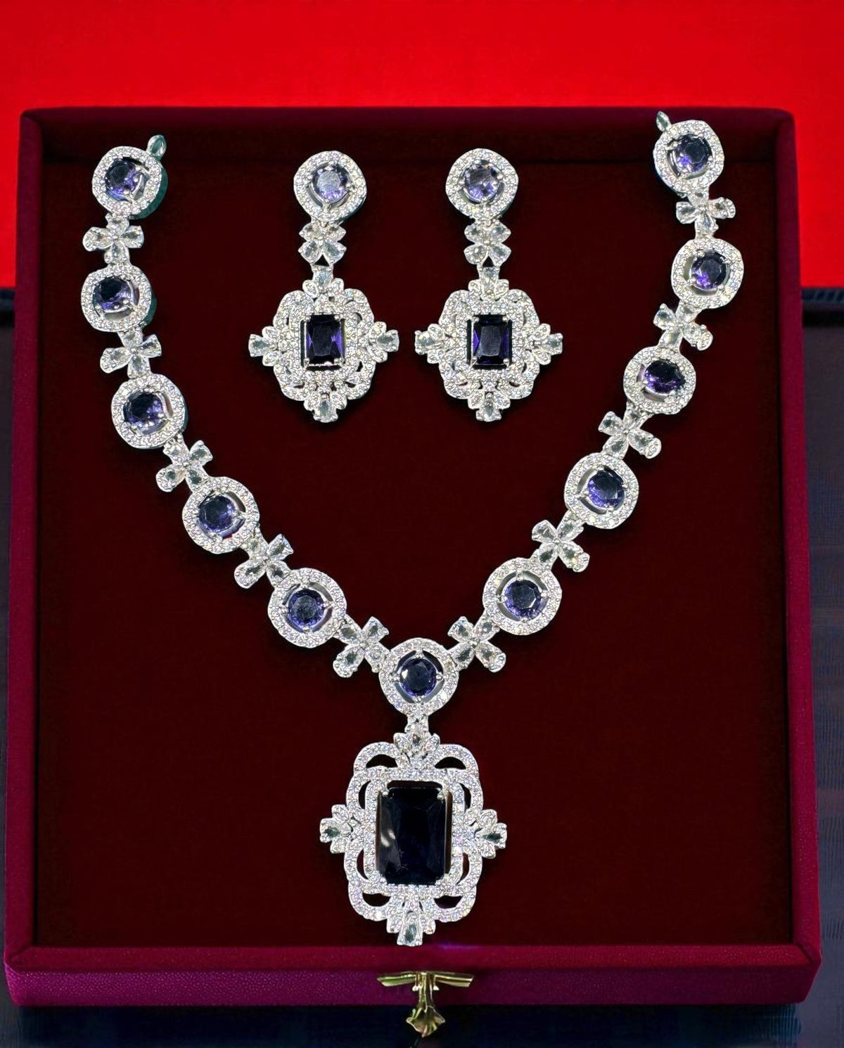 Elegant Pink Crystal & Diamond-Inspired Necklace and Earring Set Luxe Statement Jewelry