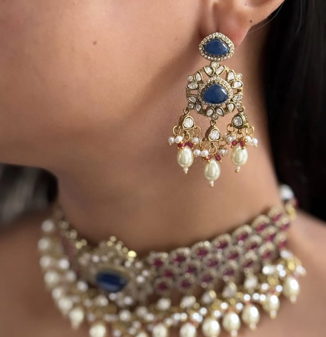 Royal Ruby & Emerald Kundan Choker Necklace Set – Bridal Polki Jewelry for Weddings