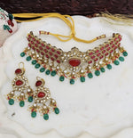 Royal Ruby & Emerald Kundan Choker Necklace Set – Bridal Polki Jewelry for Weddings