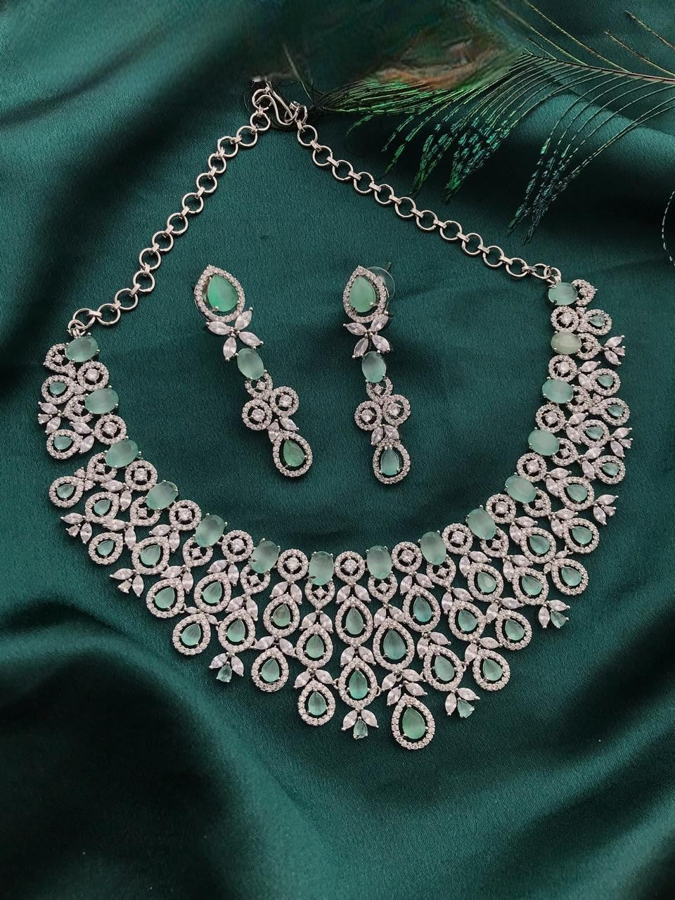 Elegant Green Stone Diamond Choker Necklace Set – Bridal & Party Wear - Libasaa.com