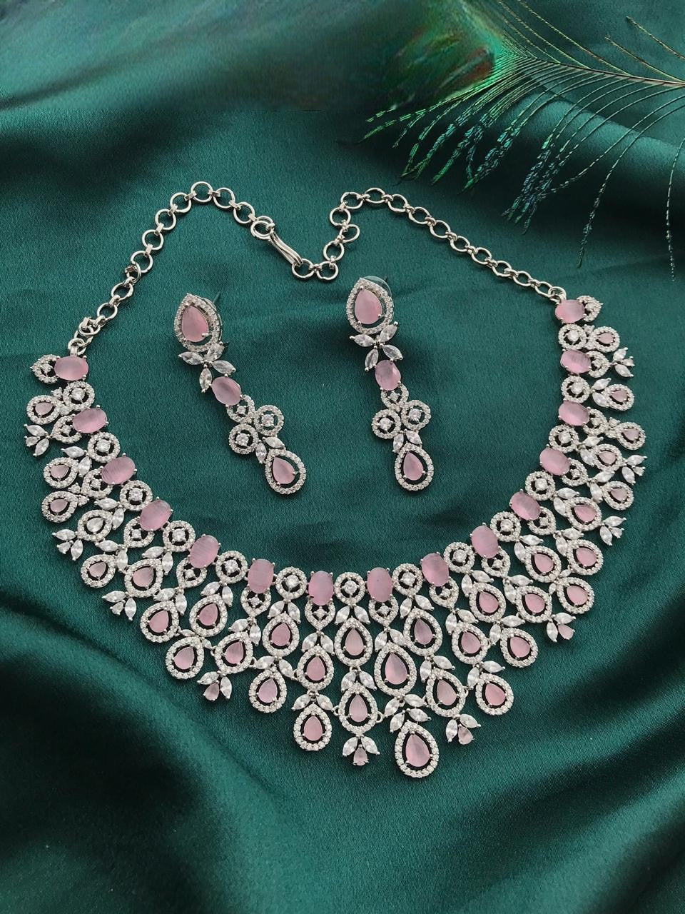 Elegant Green Stone Diamond Choker Necklace Set – Bridal & Party Wear - Libasaa.com