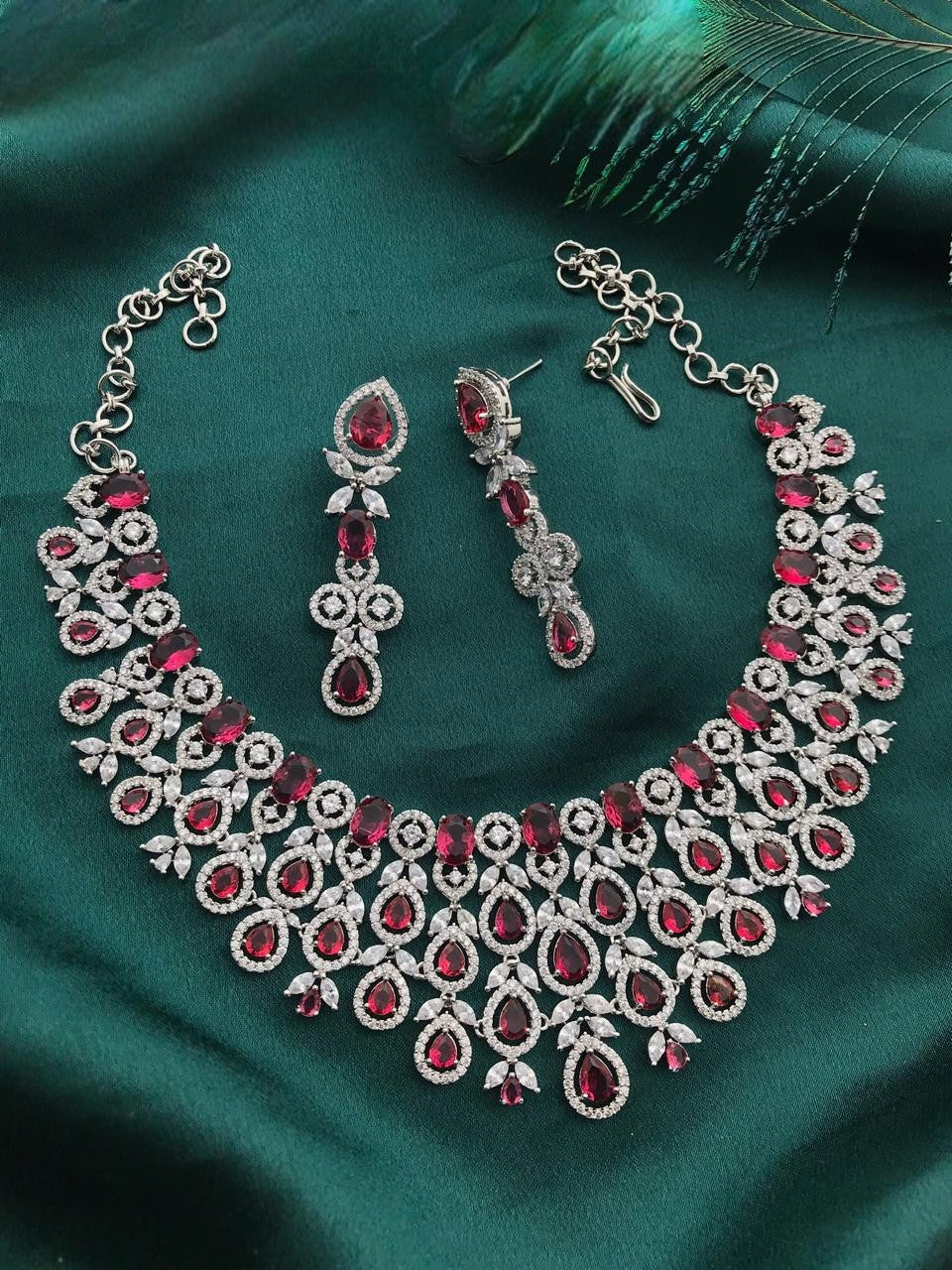 Elegant Green Stone Diamond Choker Necklace Set – Bridal & Party Wear - Libasaa.com