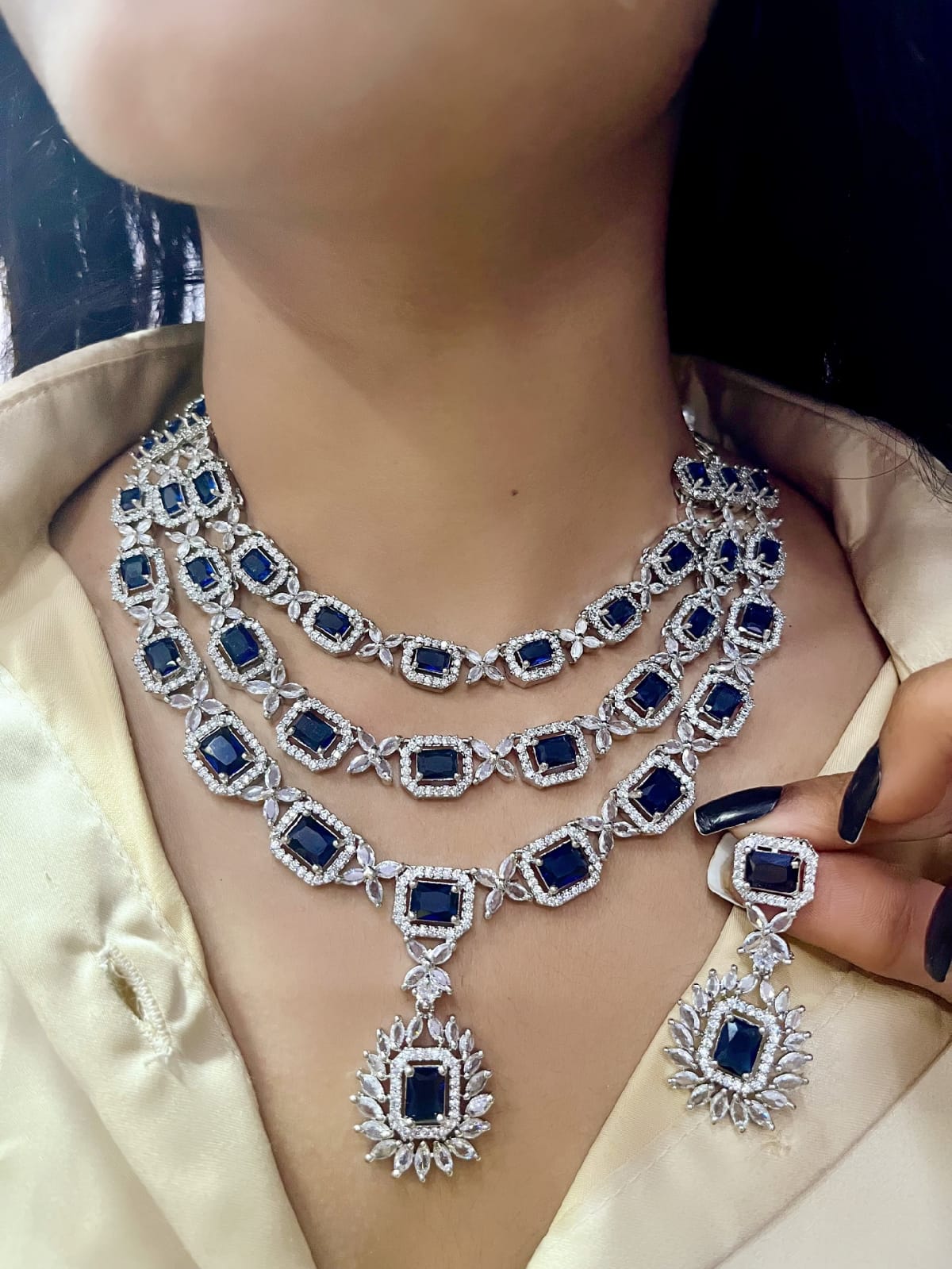 Luxury American Diamond Necklace Set for Brides | Indian Party Wear Wedding Jewellery with Matching Earrings