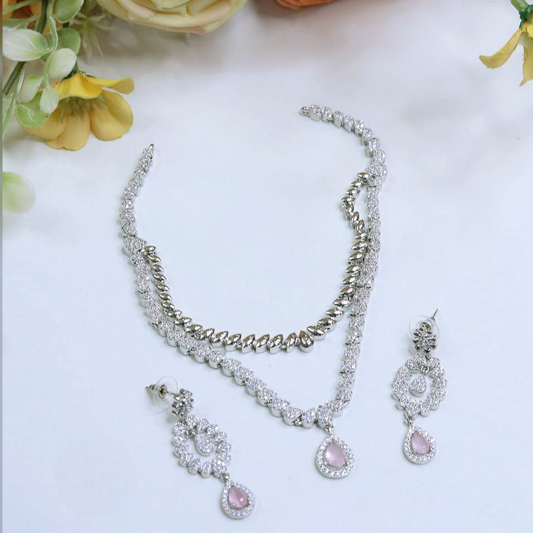 CZ Necklace Set Jewellery | American Diamonds Indian Necklace & Earrings Set