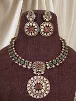 Antique Gold-Finish Polki Necklace Set | Indian Jewellery | Floral Kundan & Stone Choker Necklace Set with Earrings