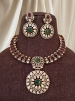 Antique Gold-Finish Polki Necklace Set | Indian Jewellery | Floral Kundan & Stone Choker Necklace Set with Earrings