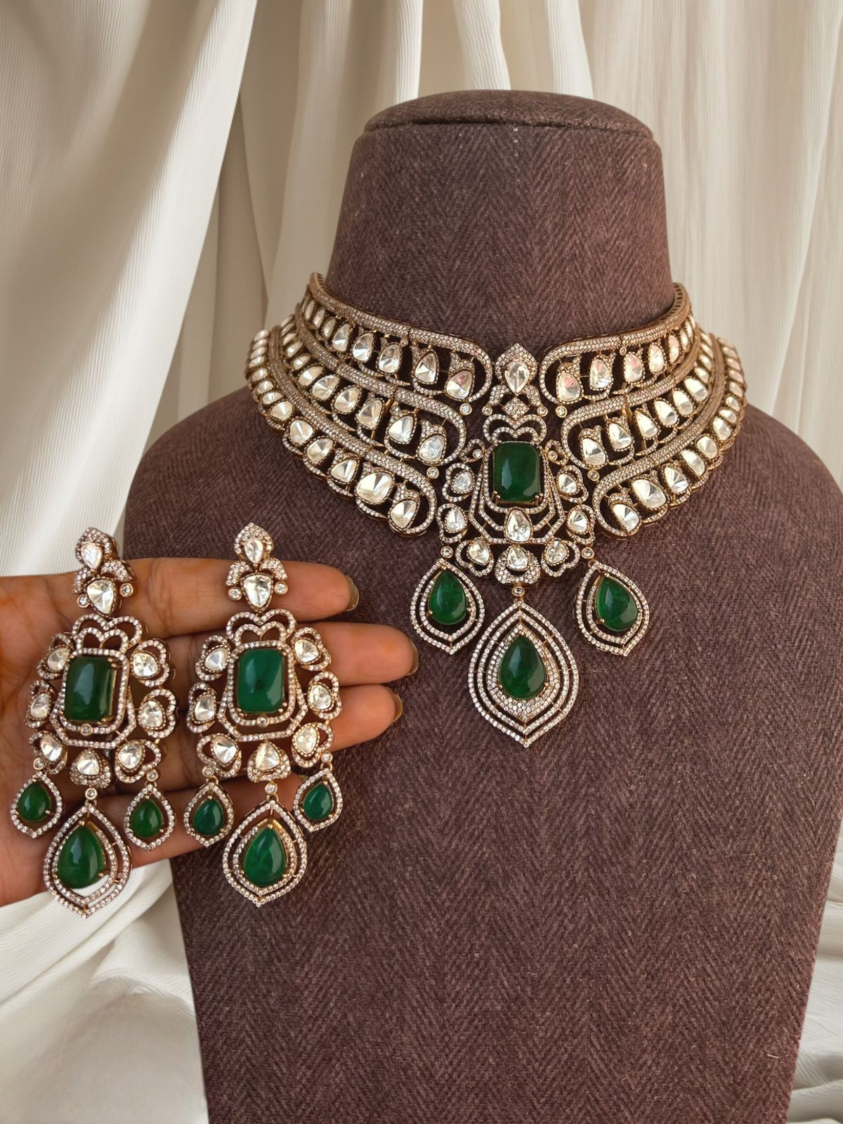 Gold & Polki Kundan Bridal Choker Set | Indian Jewellery | Dusty Accents Indian Necklace Set with Earrings