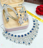 Bridal Premium Silver CZ Jewellery Set | Stone Jewellery Indian Necklace Set with Maang Tikka, Earrings & Kada | Complete Bridal Indian Jewellery Set