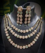 Luxurious Bridal American Diamond Necklace Set | Gold-Plated Indian Jewellery | Premium Indian Necklace Set With Matching Earrings