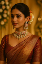 Regal Blue Stone Kundan Choker Necklace & Earring Set Traditional Bridal Jewelry