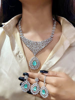 Stone Silver-Plated Bridal Necklace Set with Necklace, Earrings & Maangtika | Indian Jewellery | Stone Jewellery | Indian Necklace Set