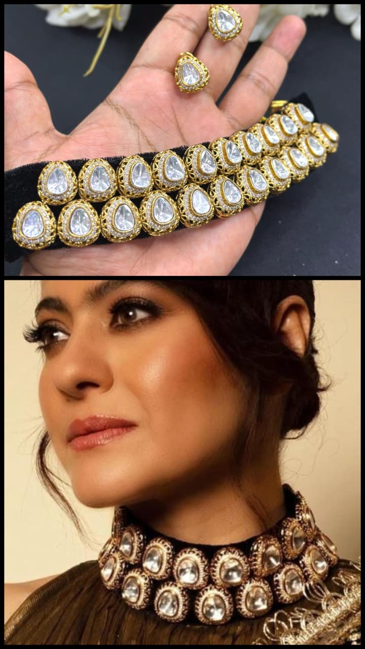 Premium Bridal Kundan Mirror Choker Necklace Set with Matching Earrings | Celebrity Inspired Indian Jewellery | Luxury Kundan Jewellery Indian Neckles Set