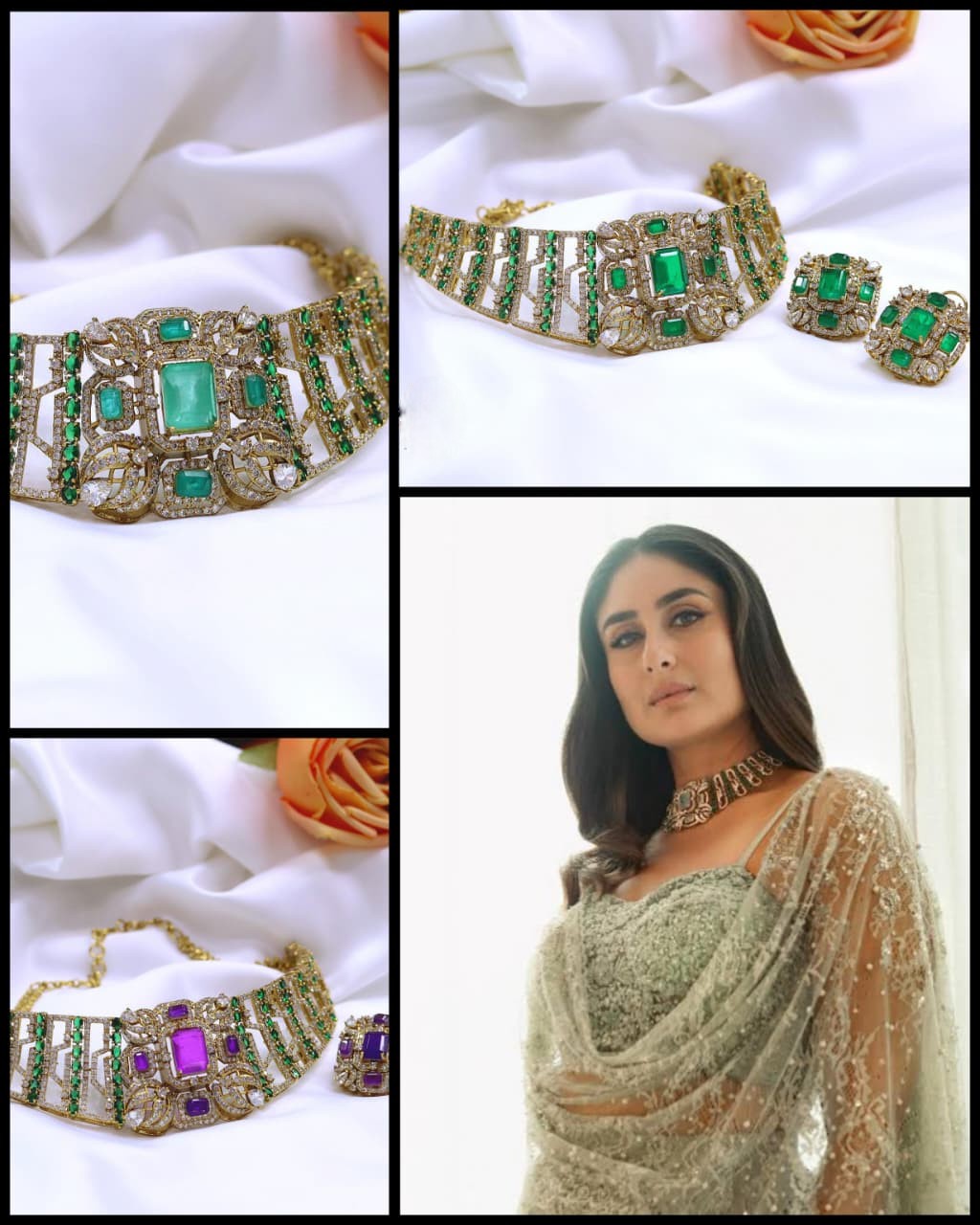 Fatima Stone Gold-Plated Kundan Choker Necklace Set with Matching Earrings | Kareena Kapoor Inspired Bollywood Indian Jewellery Set