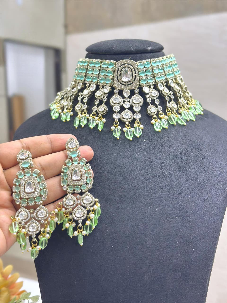 Zara Kundan Choker Necklace Set with Earrings – Bridal Polki Jewelry for Weddings & Festive Wear