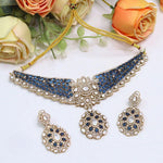 Azza Stone Kundan Bridal Necklace Set with Earrings | Indian Jewellery Wedding Necklace Set | Traditional Stone Jewellery Indian Necklace Set