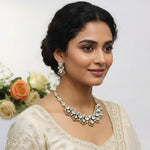 Kundan Necklace Set with Matching Earrings | Indian Jewellery Gold-Toned Finish Traditional Necklace Set | Wedding & Party Wear Indian Necklace Set