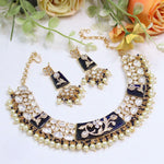 Moissanite Kundan Necklace Set with Earrings | Indian Jewellery Kundan Enamel Pearl Gold-Toned Finish Traditional Necklace Set