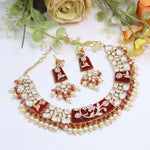 Moissanite Kundan Necklace Set with Earrings | Indian Jewellery Kundan Enamel Pearl Gold-Toned Finish Traditional Necklace Set