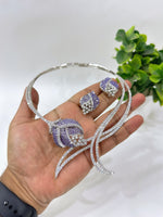 Green Stone American Diamond Necklace Set with Earrings | Indian Jewellery Silver-Tone Bridal Necklace Set | Party Wear Indian Necklace Set